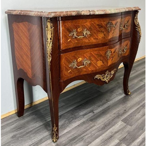 Vintage French Style Walnut Chest of Drawers with Marble Top For Sale - Image 3 of 17