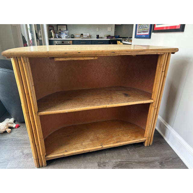 Mid-Century Modern Vintage Bamboos Bar With Upholstered Bar Stools For Sale - Image 3 of 5