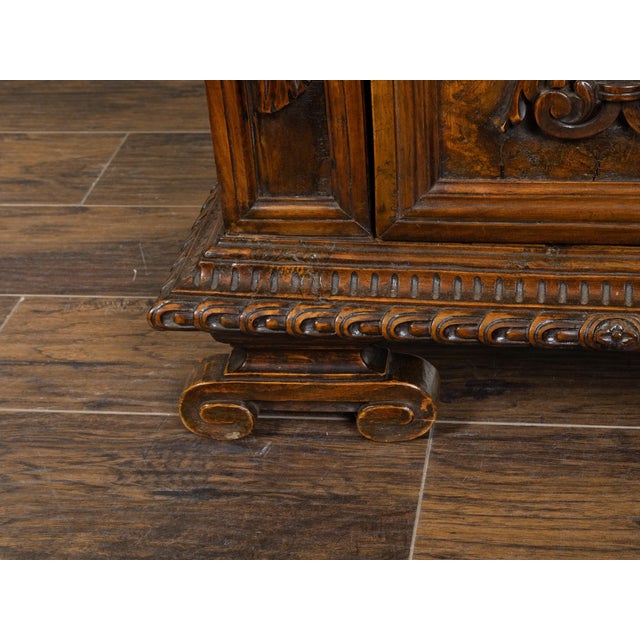Small Italian 1800s Walnut Cabinet with Carved Urn, Foliage and Mascaron Décor For Sale - Image 4 of 12