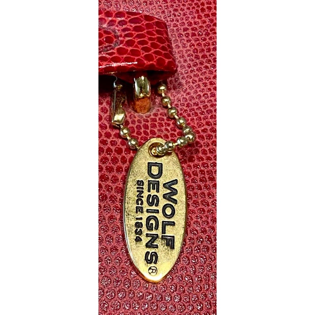 Vintage Wolf Leather Jewelry Box, Pebbled Red, Brand New, British Luxury, Lock & Key, Mirror For Sale - Image 10 of 12