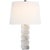 Transitional Chapman & Myers by Visual Comfort Signature Square Chunky Stacked Table Lamp in Alabaster with Linen Shade For Sale - Image 3 of 3