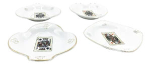 Vintage Japanese Porcelain Playing Card Suite Themed Dishes - Set of 4