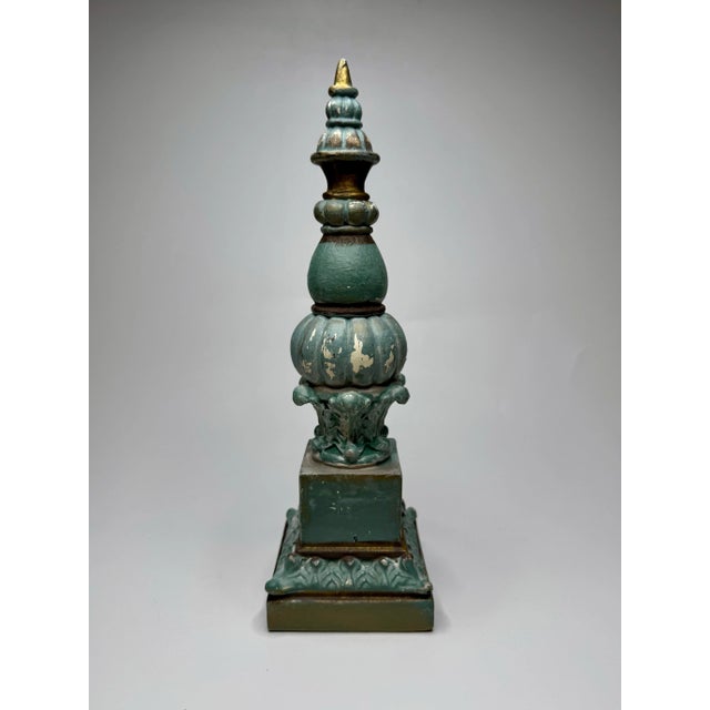 Late 20th Century Vintage French Provincial Ornate Decorative Finial in French Blue & Gold For Sale - Image 5 of 12