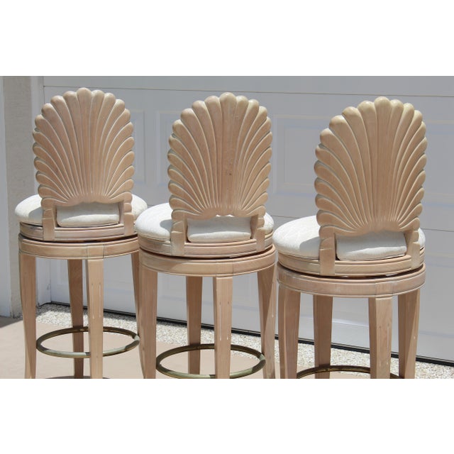 1980s Vintage Italian Hollywood Regency Grotto Shell-Back Swivel Bar Stools - Set of 3 For Sale - Image 15 of 18