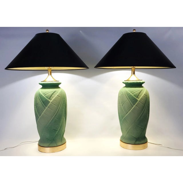 Green Lamp Pair Green Palm Tree Leaves For Sale - Image 8 of 12