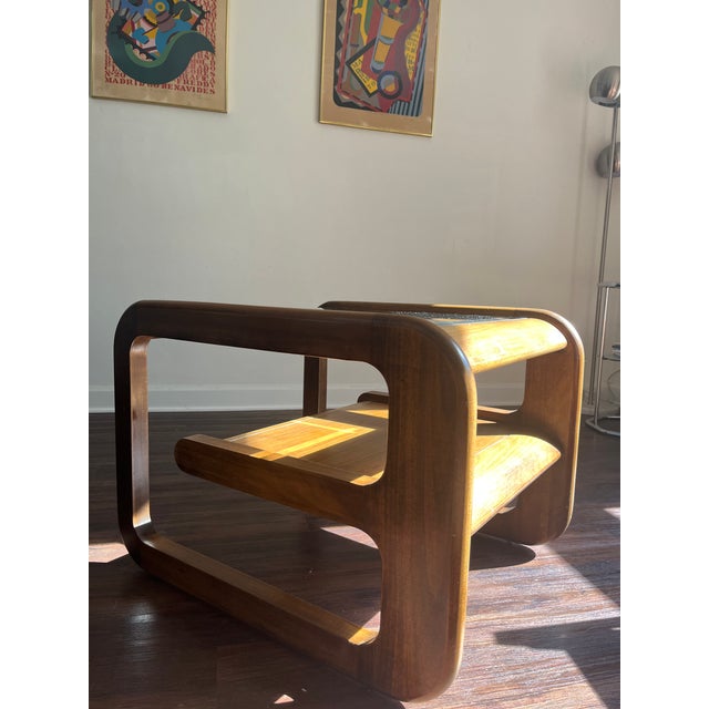 1970s Postmodern Walnut Waterfall Coffee Table Attributed to Lou Hodges for Mersman For Sale In Miami - Image 6 of 10