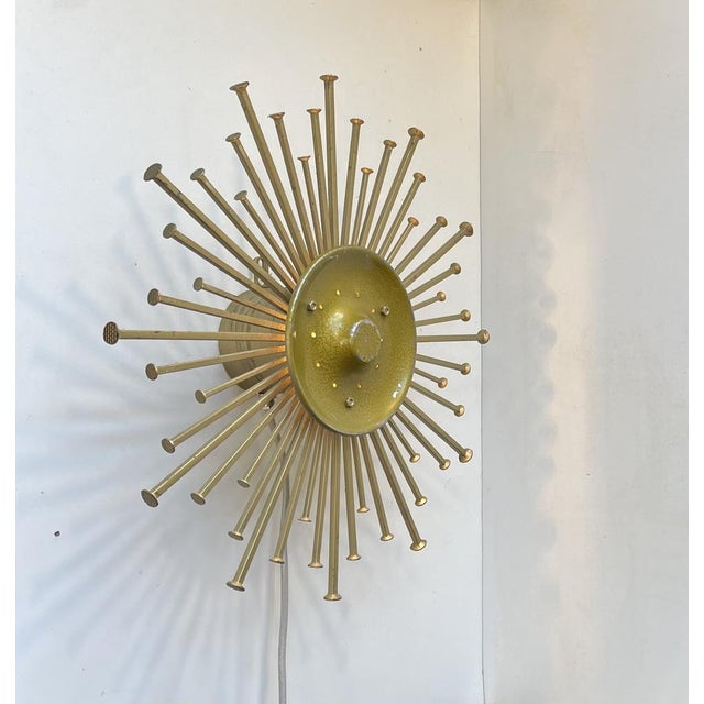 Modern Brutalist Danish Sunburst Iron Wall Sconces, 1970s, Set of 2 For Sale - Image 9 of 11