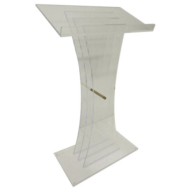Charles Hollis Jones Style Lucite & Brass Lectern Podium Hostess Stand For Sale - Image 10 of 10