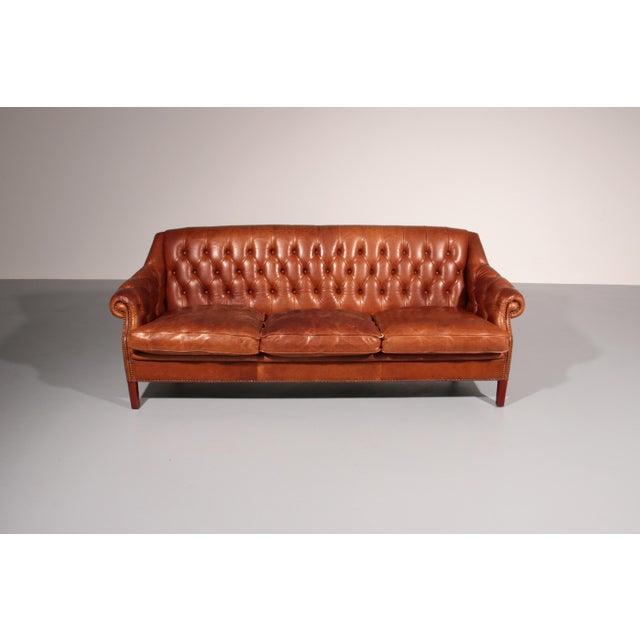 Antiqued Chesterfield Leather Sofa, 1960 For Sale - Image 4 of 13