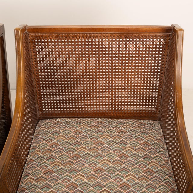 Brown 1960s Hollywood Regency French Style Caned Bergere Chairs With Flamestitch Fabric - A Pair For Sale - Image 8 of 10