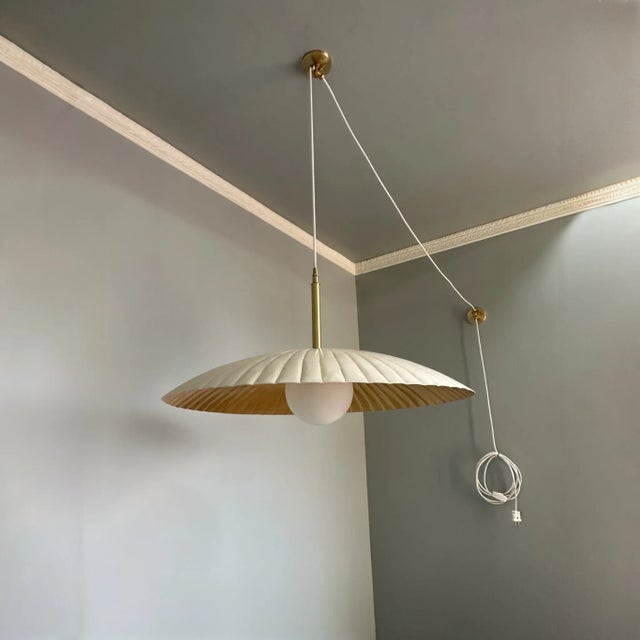 Mid-Century Modern Modern Mid-Century Brass Pendant Light With Exposed Cord Design For Sale - Image 3 of 9