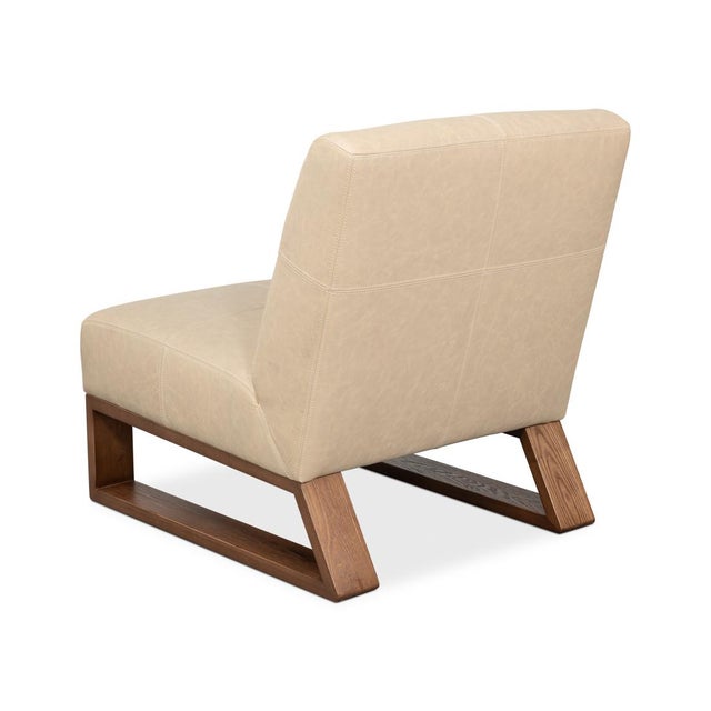 Contemporary Armless Leather Accent Chair For Sale - Image 3 of 8