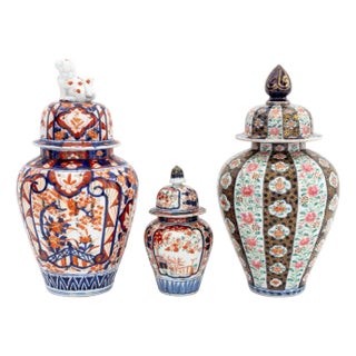 Japanese Porcelain Covered Ginger Jars, 3 For Sale