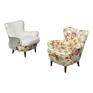 Ernst Schwadron Style, Mahogany, Fabric, Organic Lounge Chairs, Usa, 1960s For Sale