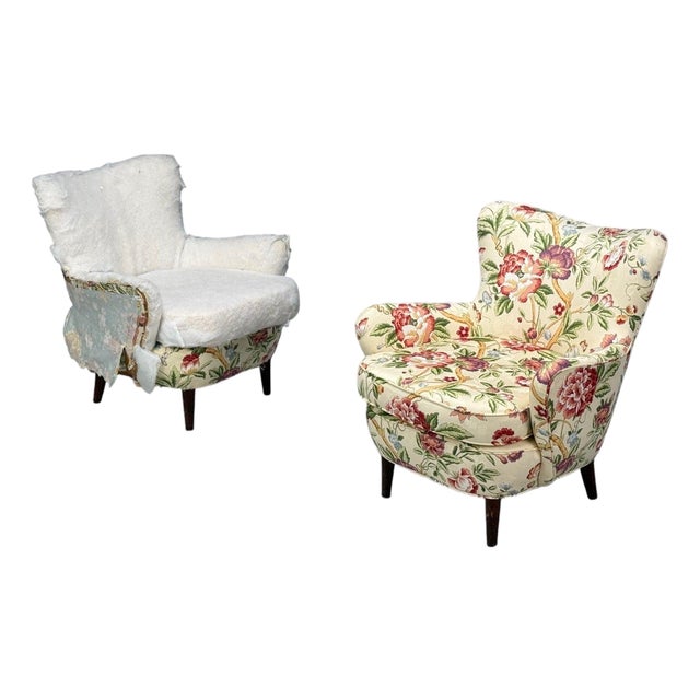 Ernst Schwadron Style, Mahogany, Fabric, Organic Lounge Chairs, Usa, 1960s For Sale