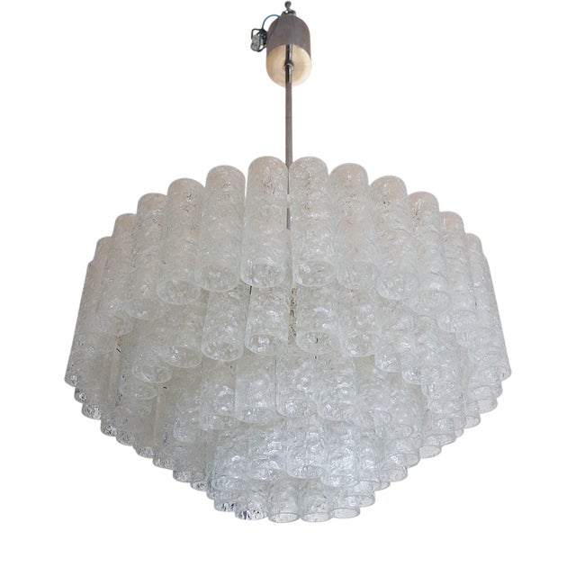 German Cascading Doria 20 Murano Chandelier with Iced Glass Tubes, 1960s For Sale