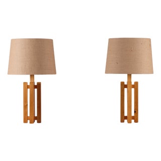 Pine Table Lamps, Sweden, 1970s, Set of 2 For Sale