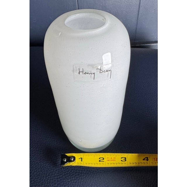 Henry Dean Belgium Signed Hand Blown Art Glass Vase Cream White 6” For Sale In Phoenix - Image 6 of 10