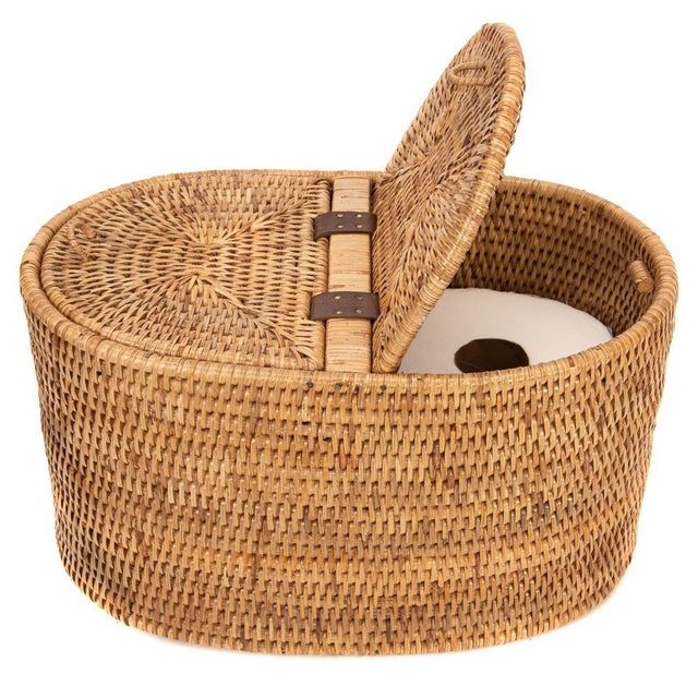 2020s Artifacts Rattan Oval Double Tissue Roll Box in Honey Brown For Sale - Image 5 of 7