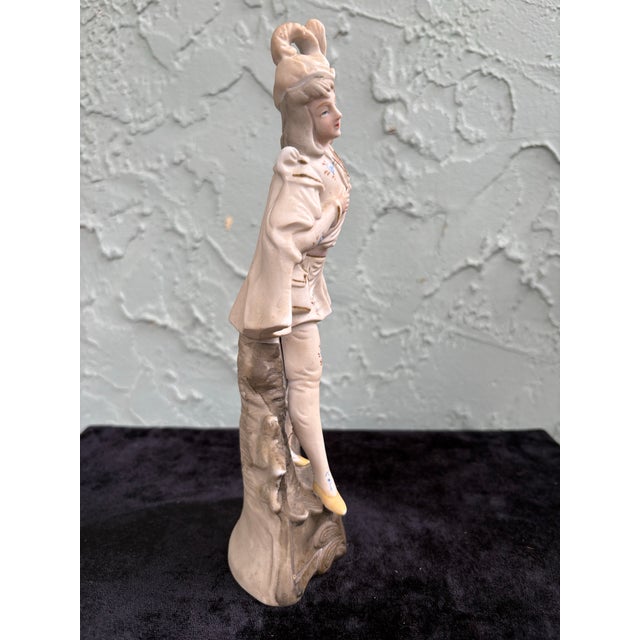Fern Vintage Hand-Painted Fern Japan Porcelain Figure – Victorian-Style Youth on Tree Stump 8.75” For Sale - Image 4 of 8