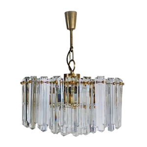Large Mid-Century Glass and Gilt Brass Chandelier from J.T. Kalmar