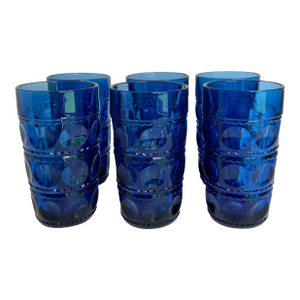 Set of 6 Crown Imperial Blue Flat Iced Tea Glasses by Tiara, Mid 20th Century
