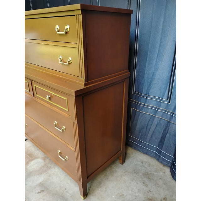 Mid Century Traditional Tallboy Dresser Attributed to Kindel Furniture. For Sale - Image 4 of 9