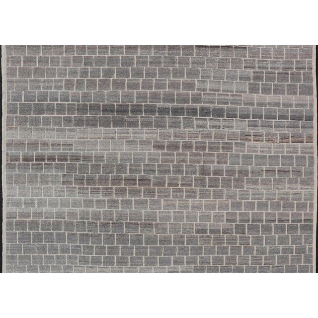Tribal Modern Rug by Keivan Woven Arts in Wool With Geometric Brick Design 9'0 X 11'11 For Sale - Image 3 of 12