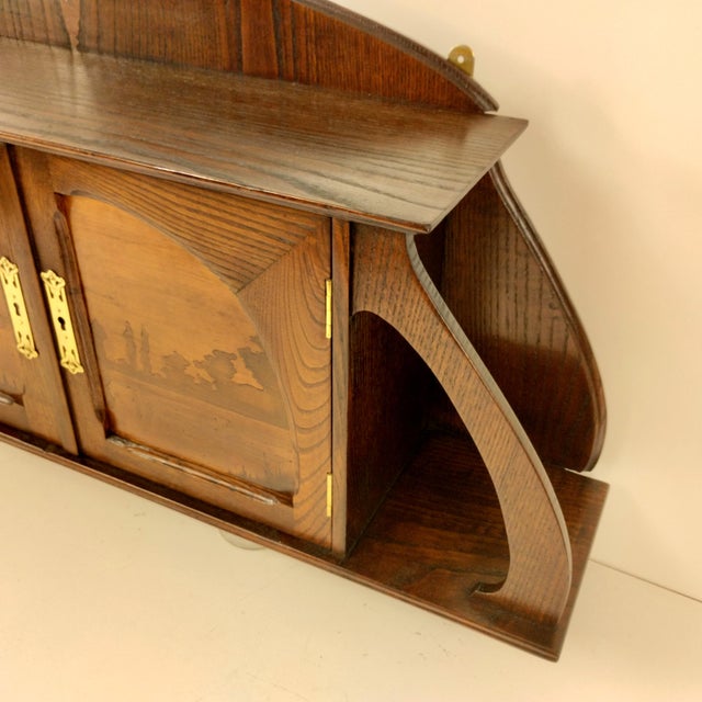 Art Nouveau French Oak Wall Cabinet with Painted Landscape, 1900s For Sale - Image 9 of 14