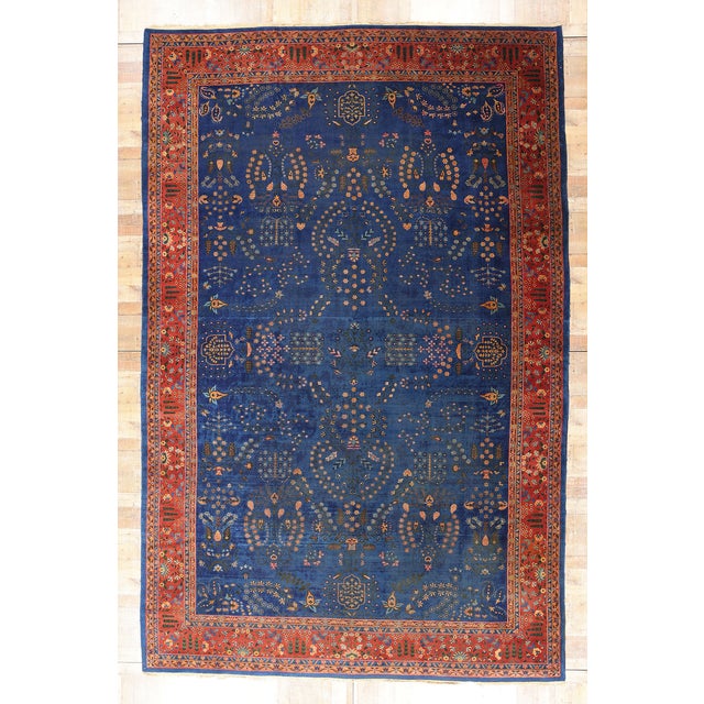 Late 19th Century 1880's Antique Blue Indian Agra Rug - 10'10 X 16'09 For Sale - Image 9 of 9