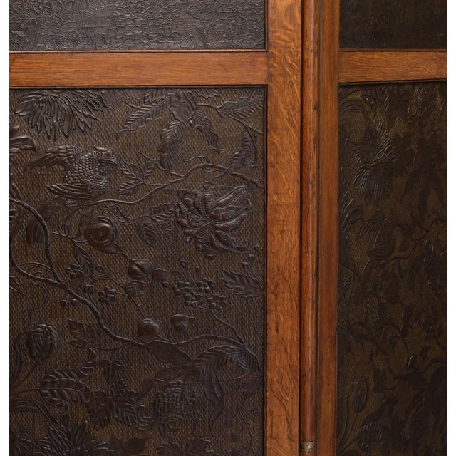Arts and Crafts Oak Room Divider with Botanical Motifs Panels, 1890s For Sale - Image 14 of 18