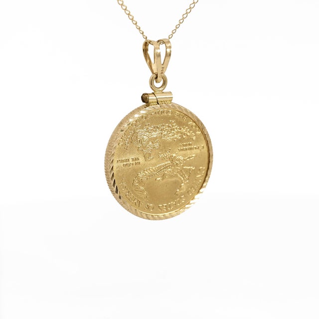 22k Gold Lady Liberty Us 10 Dollar 1/4 Oz Coin (2010) Pendant in 14k Frame For Sale - Image 4 of 4