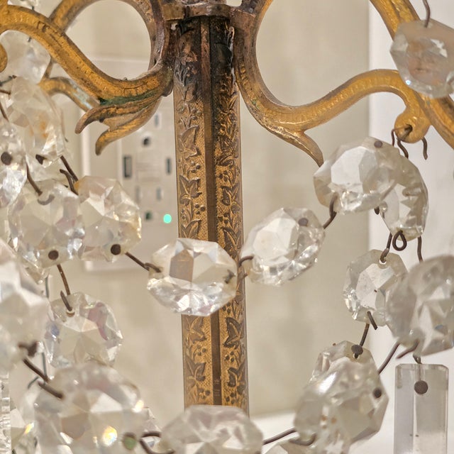 Gold Pair of 1950s French Regency Style Gilt and Crystal Girandole For Sale - Image 8 of 14