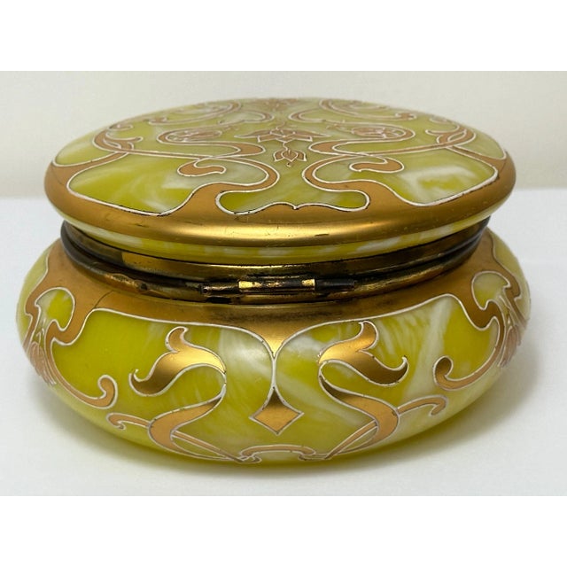 Early 1900s Antique Small Loetz Art Glass Yellow Golden Trinket Box For Sale - Image 4 of 11
