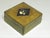 Italian tooled and gilded square leather box inset with a diamond shaped inlaid Pietra Dura panel. The pale green leather...
