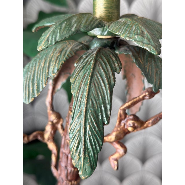 Vintage Tropical Tiki Jungle Safari Banana Palm Tree and Monkey Metal Table Lamp Attributed to Frederick Cooper For Sale - Image 12 of 18