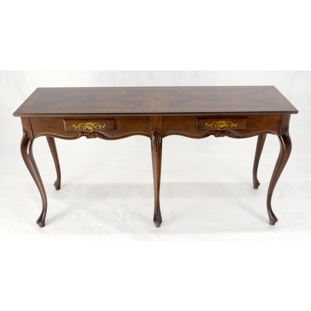 Baker 54" Long 6 Legged Burl Walnut 2 Drawers Cabriole Leg Console Sofa Table MINT!
