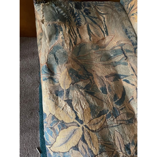 Beige 19th C Settee With Distressed Angel Fauna Tapestry Loveseat Bench Sofa For Sale - Image 8 of 12