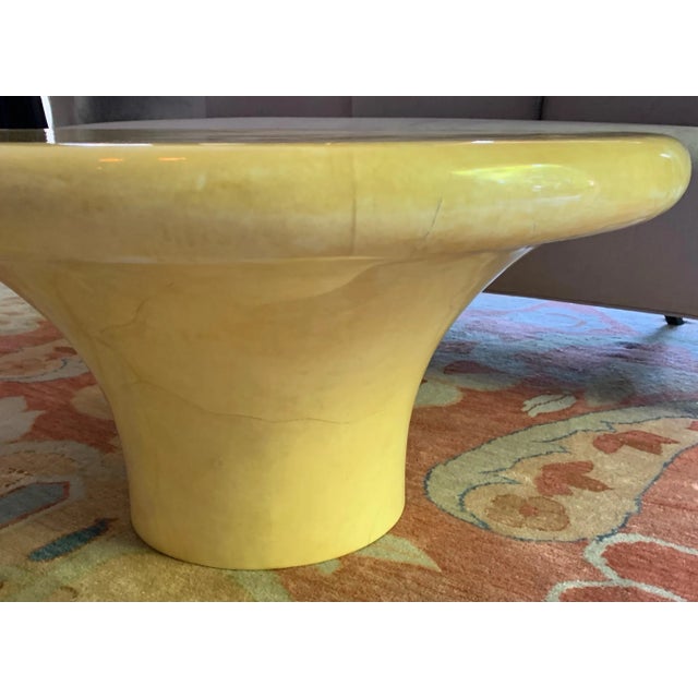 Designed by Karl Springer, a rare and wonderful mushroom cocktail table in lacquered goatskin. The sexy shape and size are...