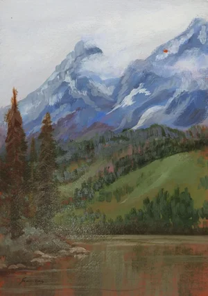 Late 20th Century Mountain River Landscape Painting