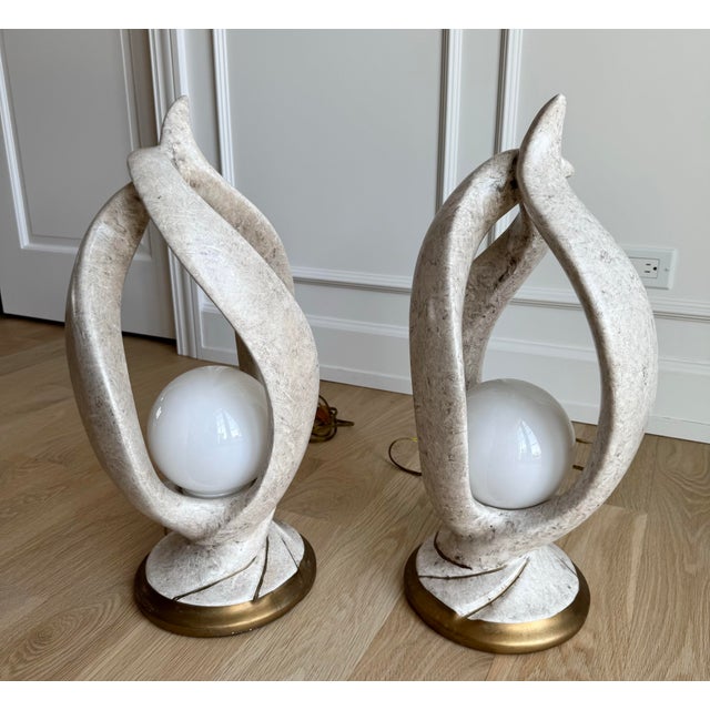 Fabulous, Large Postmodern "Flame" Sculptural Lamps - Faux Stone & Gilt - A Pair For Sale In Chicago - Image 6 of 11
