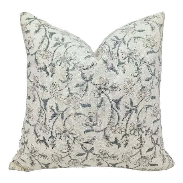 Fabdivine Handmade Block Printed Cushion Cover 24x24 Inch Off-White Linen-Jal Dhara For Sale