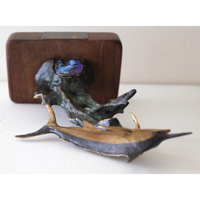 Solid Bronze Lyford Cay Club Tournament Marlin Fishing Trophy by Bodo Muche Studio With Inset Opal Gem For Sale - Image 16 of 16