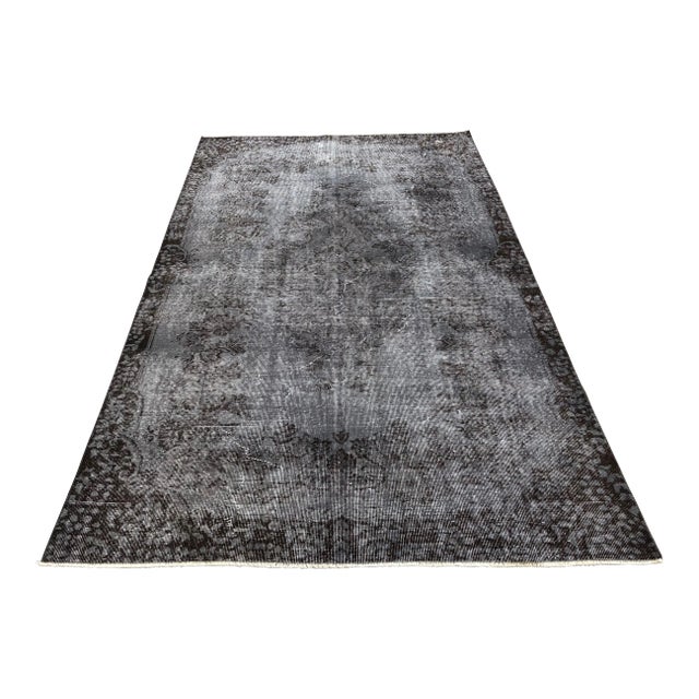 Turkish Vintage Wool Dark Gray Rug - 5′5″ × 9′3″ For Sale