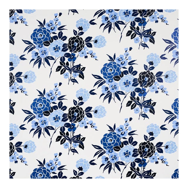 Sample - Schumacher Valentina Floral Wallpaper in Blues For Sale