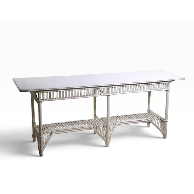 Early 20th Century Large Stick Wicker Console Table in White Paint Finish For Sale - Image 15 of 18