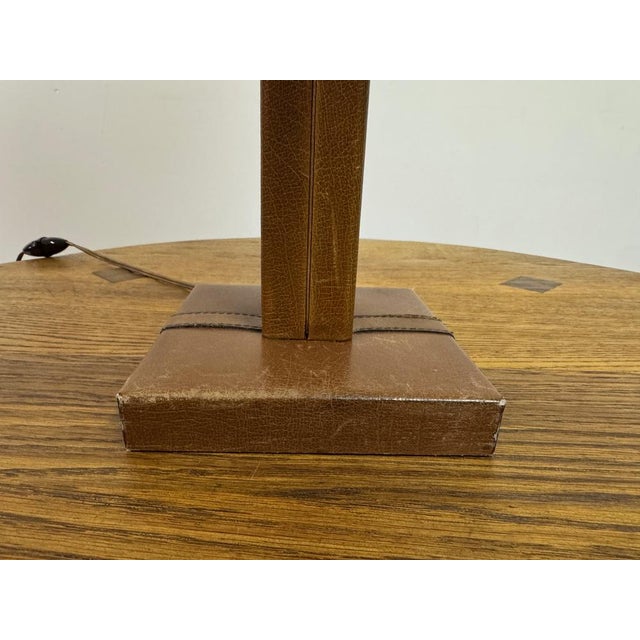 1970s French Table Lamp in Brown Leather by Le Tanneur, 1970s For Sale - Image 5 of 15