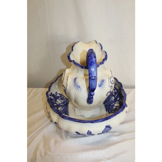 Staffordshire Late 20th Century Staffordshire English Ironstone Hand Painted Porcelain Bowl & Pitcher For Sale - Image 4 of 11
