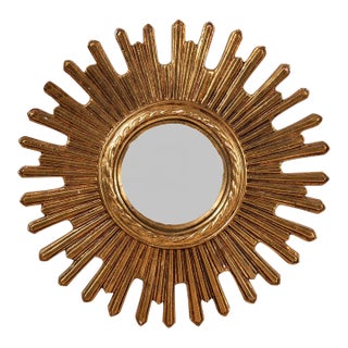19th Century Hand Carved French Giltwood Starburst Mirror For Sale
