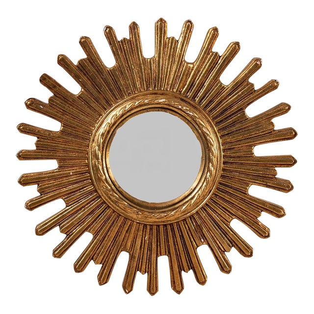 19th Century Hand Carved French Giltwood Starburst Mirror For Sale